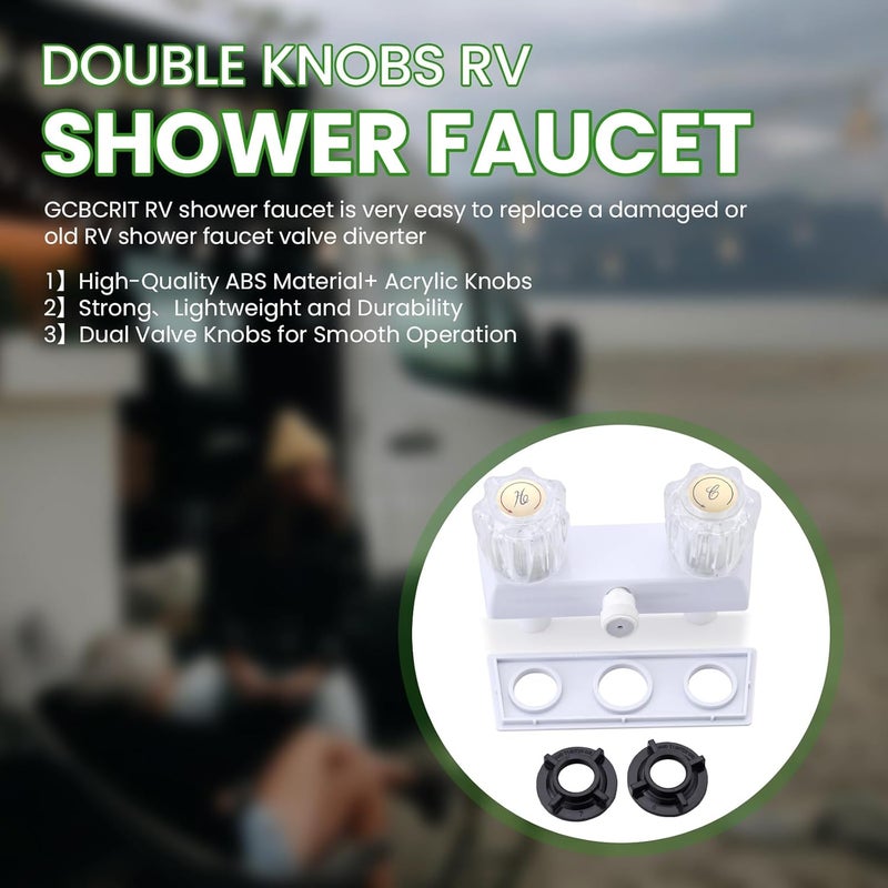 gcbcrit RV Shower Faucet, Dual-Handle Camper Shower Faucet with Acrylic Knobs, 4" RV Shower Valve Diverter, RV Outdoor Shower for RV, Camper Van, Outside and Inside Bathroom Shower (White) - Image 2